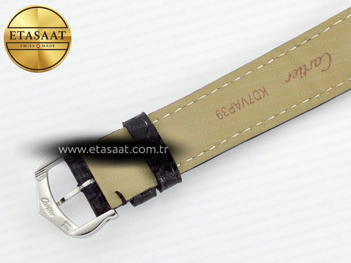 Cartier Tank Must Small SS 29mm DRF 1:1 Best Edition Black Dial on Black Leather Strap Swiss Quartz - Görsel 18