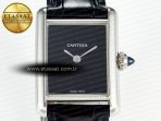 Cartier Tank Must Small SS 29mm DRF 1:1 Best Edition Black Dial on Black Leather Strap Swiss Quartz - Görsel 4