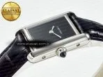 Cartier Tank Must Small SS 29mm DRF 1:1 Best Edition Black Dial on Black Leather Strap Swiss Quartz - Görsel 6