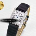 Cartier Tank Must Small SS 29mm DRF 1:1 Best Edition White Dial Diamonds Bezel on Black Calfskin Strap Swiss Quartz