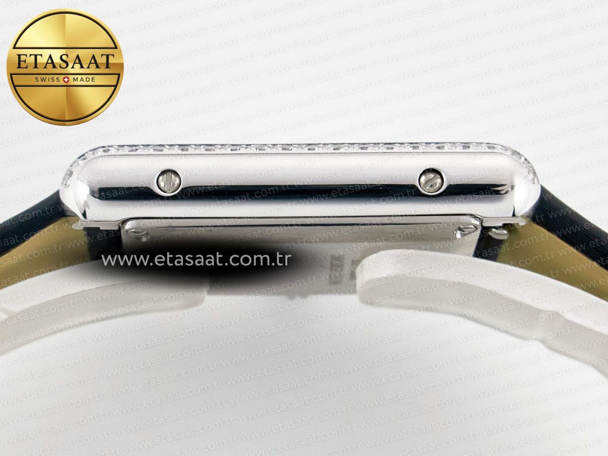 Cartier Tank Must Small SS 29mm DRF 1:1 Best Edition White Dial Diamonds Bezel on Black Calfskin Strap Swiss Quartz - Görsel 12
