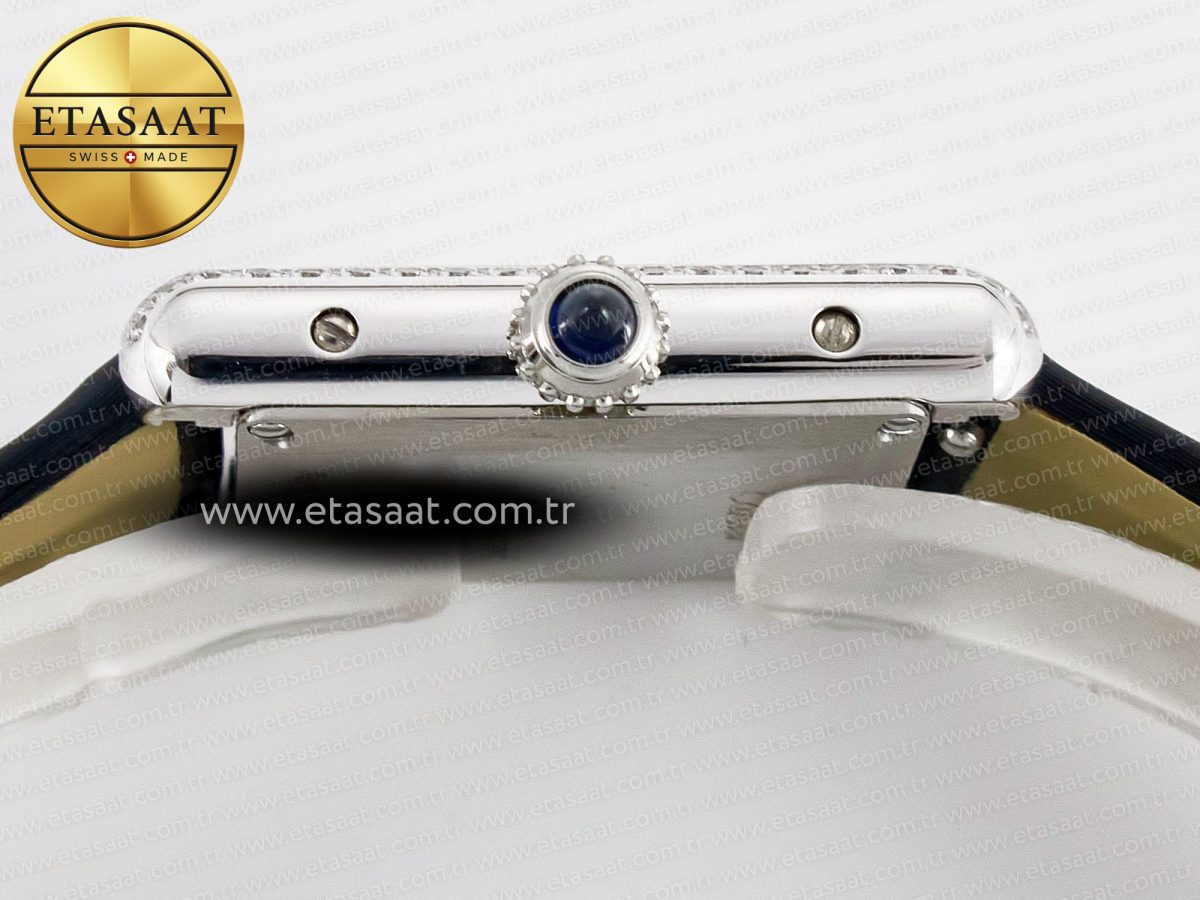 Cartier Tank Must Small SS 29mm DRF 1:1 Best Edition White Dial Diamonds Bezel on Black Calfskin Strap Swiss Quartz - Görsel 13