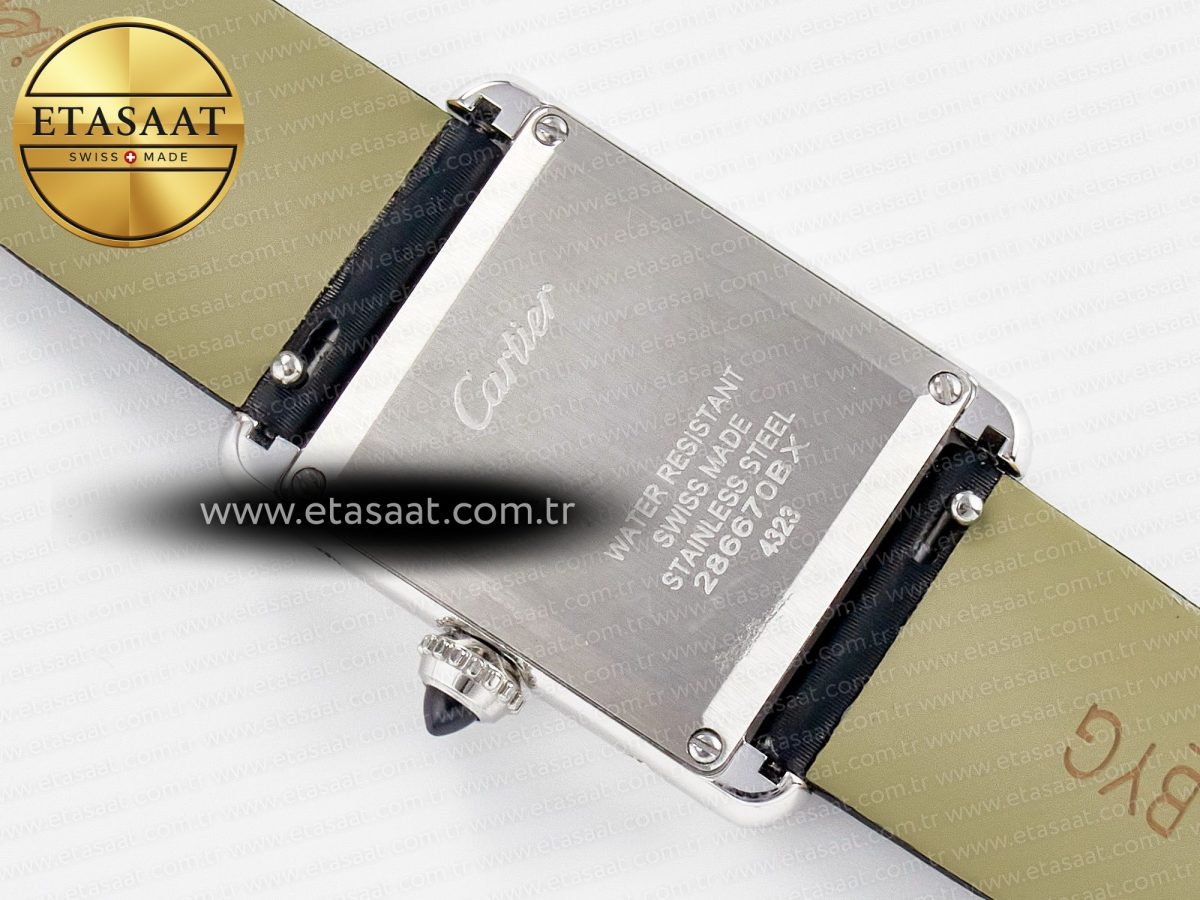 Cartier Tank Must Small SS 29mm DRF 1:1 Best Edition White Dial Diamonds Bezel on Black Calfskin Strap Swiss Quartz - Görsel 15