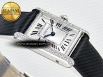 Cartier Tank Must Small SS 29mm DRF 1:1 Best Edition White Dial Diamonds Bezel on Black Calfskin Strap Swiss Quartz - Görsel 7