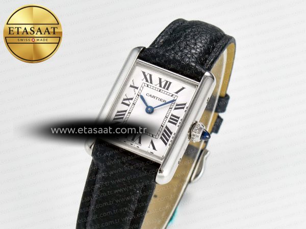 Cartier Tank Must Small SS 29mm DRF 1:1 Best Edition White Dial on Black Leather Strap Swiss Quartz