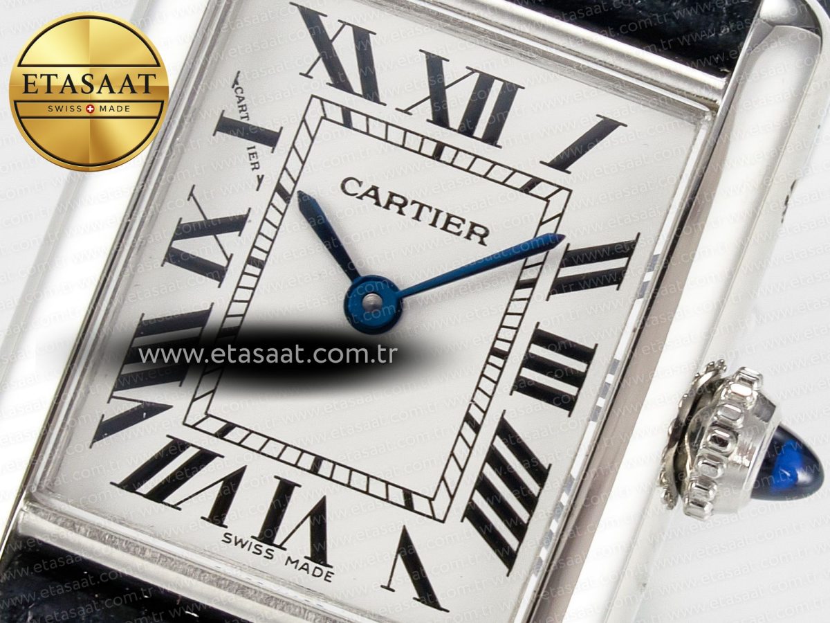 Cartier Tank Must Small SS 29mm DRF 1:1 Best Edition White Dial on Black Leather Strap Swiss Quartz - Görsel 10