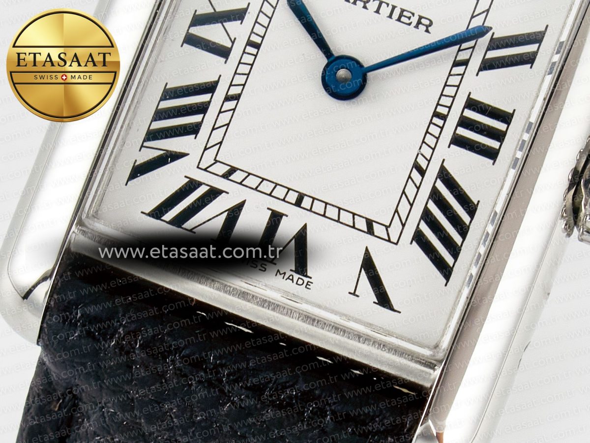 Cartier Tank Must Small SS 29mm DRF 1:1 Best Edition White Dial on Black Leather Strap Swiss Quartz - Görsel 11