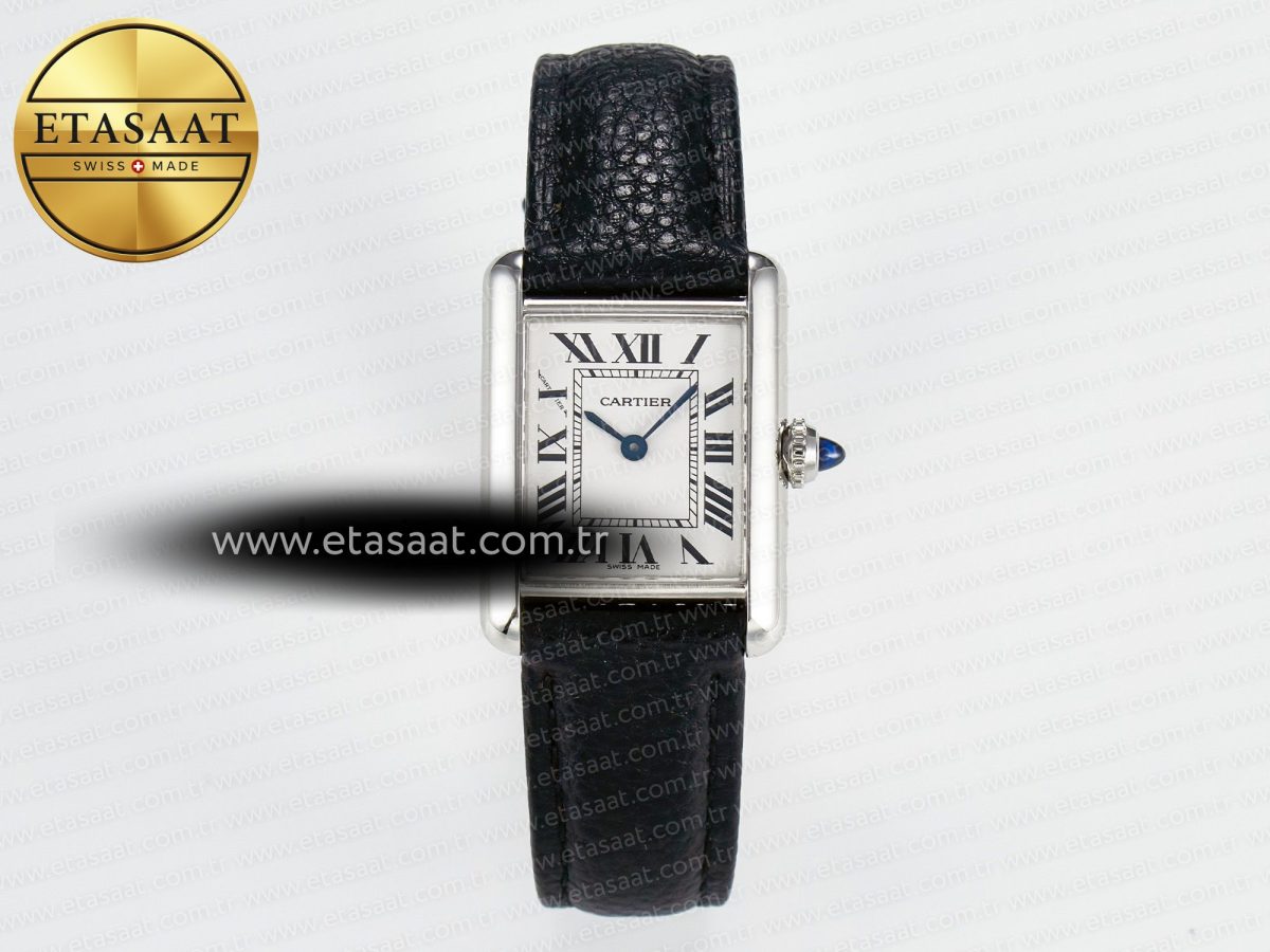 Cartier Tank Must Small SS 29mm DRF 1:1 Best Edition White Dial on Black Leather Strap Swiss Quartz - Görsel 3