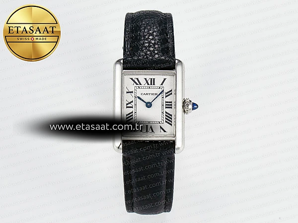 Cartier Tank Must 29mm Beyaz Kadran Deri Kordon DRF Swiss Quartz Super Clone ETA – Ön Cephe Kadran ve Kasa Görünümü