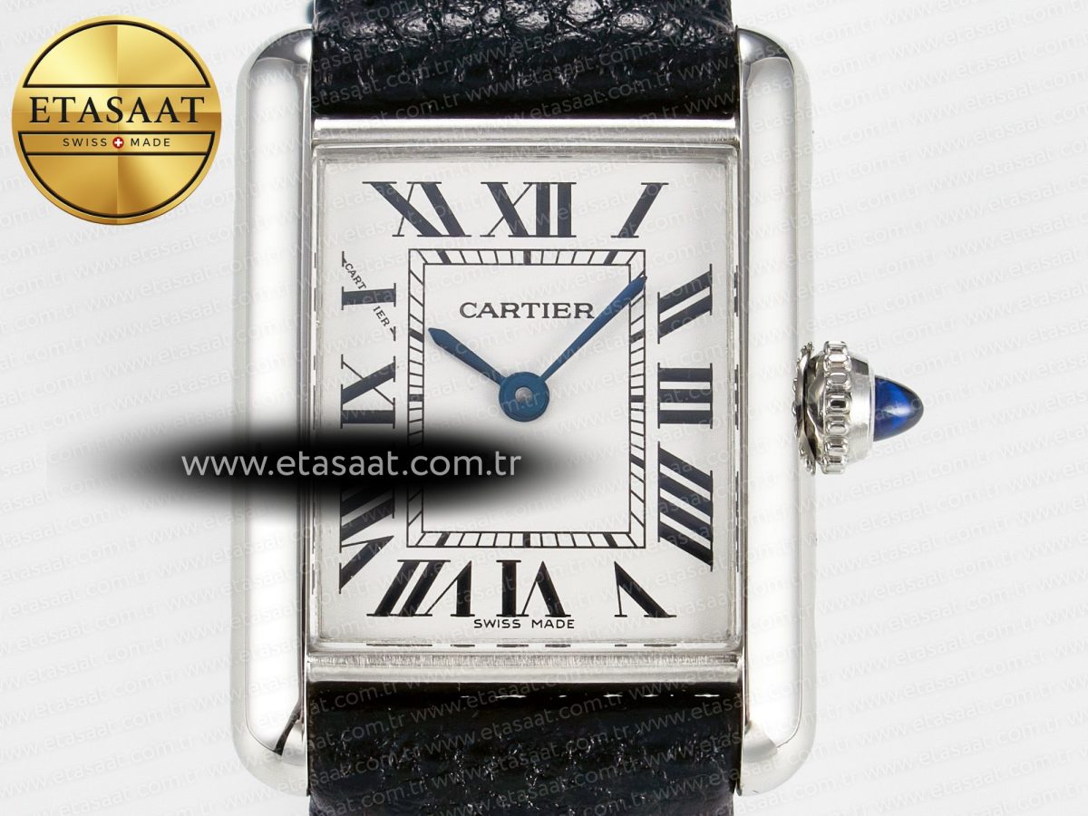 Cartier Tank Must Small SS 29mm DRF 1:1 Best Edition White Dial on Black Leather Strap Swiss Quartz - Görsel 4