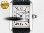 Cartier Tank Must Small SS 29mm DRF 1:1 Best Edition White Dial on Black Leather Strap Swiss Quartz - Görsel 4