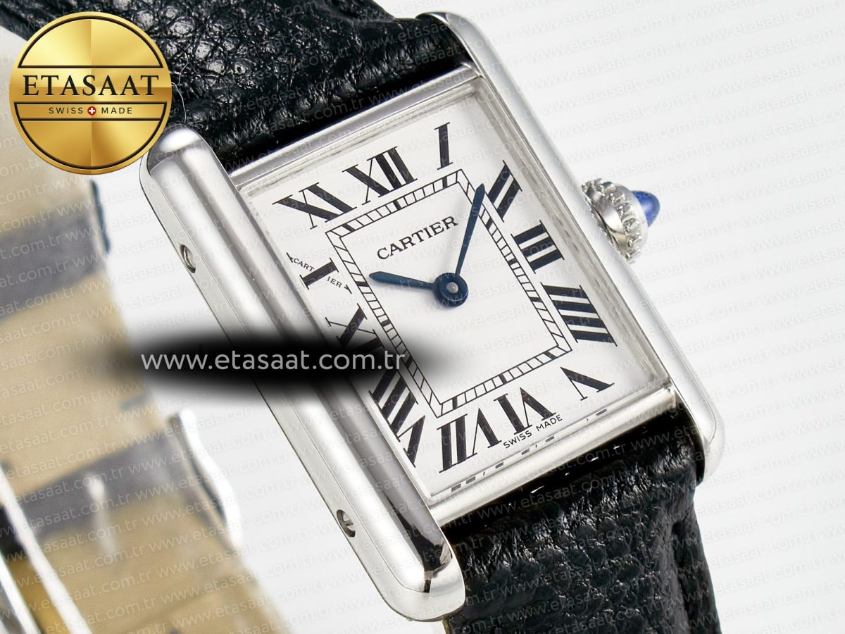 Cartier Tank Must Small SS 29mm DRF 1:1 Best Edition White Dial on Black Leather Strap Swiss Quartz - Görsel 5