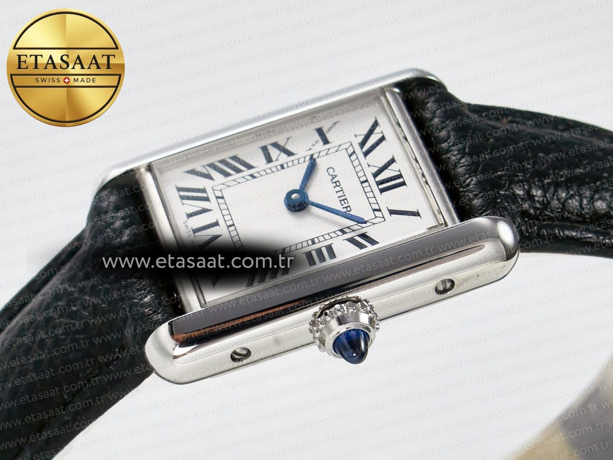 Cartier Tank Must Small SS 29mm DRF 1:1 Best Edition White Dial on Black Leather Strap Swiss Quartz - Görsel 6
