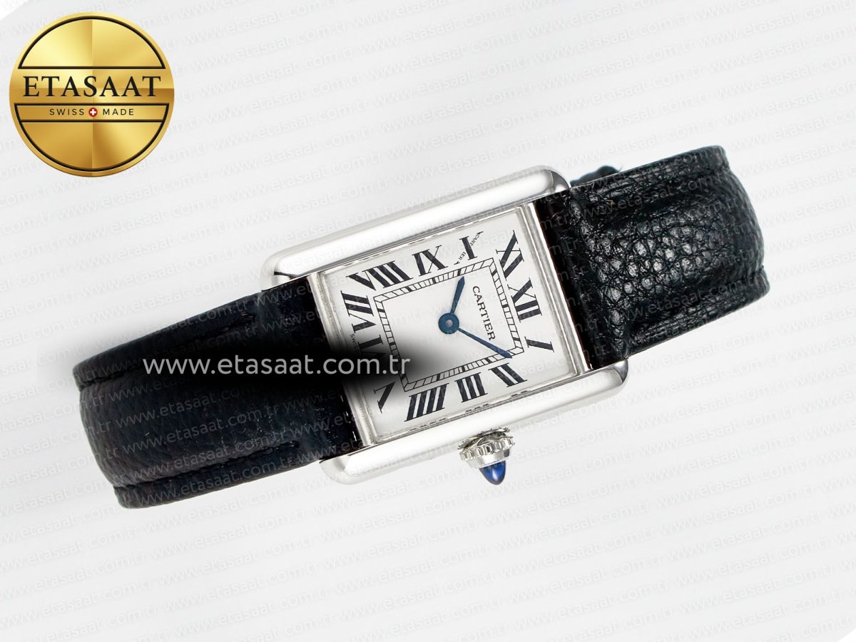 Cartier Tank Must Small SS 29mm DRF 1:1 Best Edition White Dial on Black Leather Strap Swiss Quartz - Görsel 8