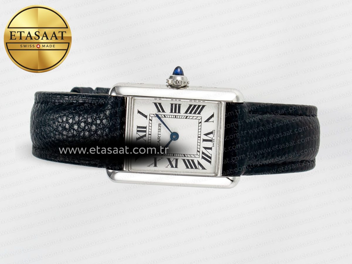 Cartier Tank Must Small SS 29mm DRF 1:1 Best Edition White Dial on Black Leather Strap Swiss Quartz - Görsel 9