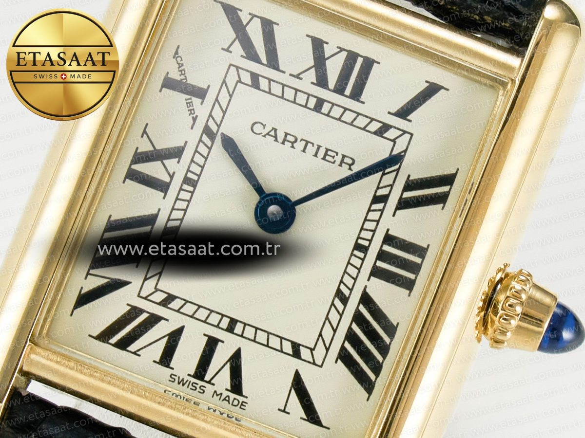 Cartier Tank Must Small YG 29mm DRF 1:1 Best Edition YG Dial on Black Leather Strap Swiss Quartz - Görsel 10