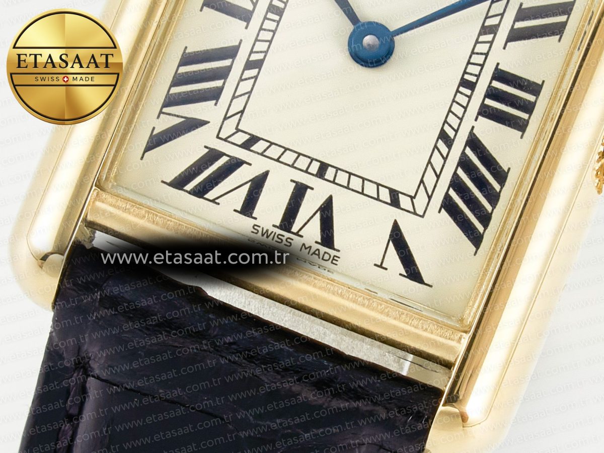 Cartier Tank Must Small YG 29mm DRF 1:1 Best Edition YG Dial on Black Leather Strap Swiss Quartz - Görsel 11
