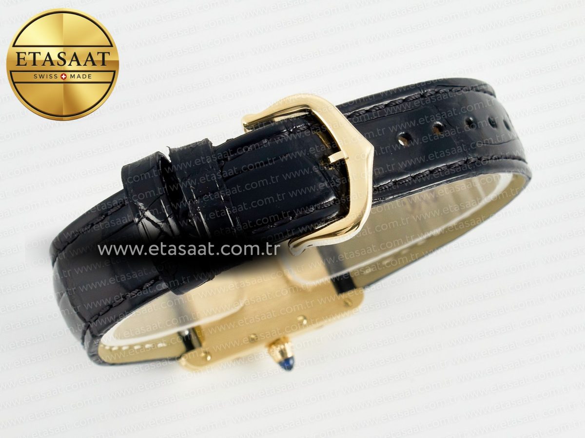 Cartier Tank Must Small YG 29mm DRF 1:1 Best Edition YG Dial on Black Leather Strap Swiss Quartz - Görsel 14