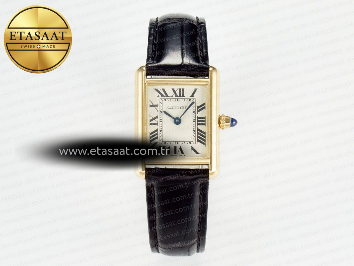 Cartier Tank Must Small YG 29mm DRF 1:1 Best Edition YG Dial on Black Leather Strap Swiss Quartz - Görsel 3