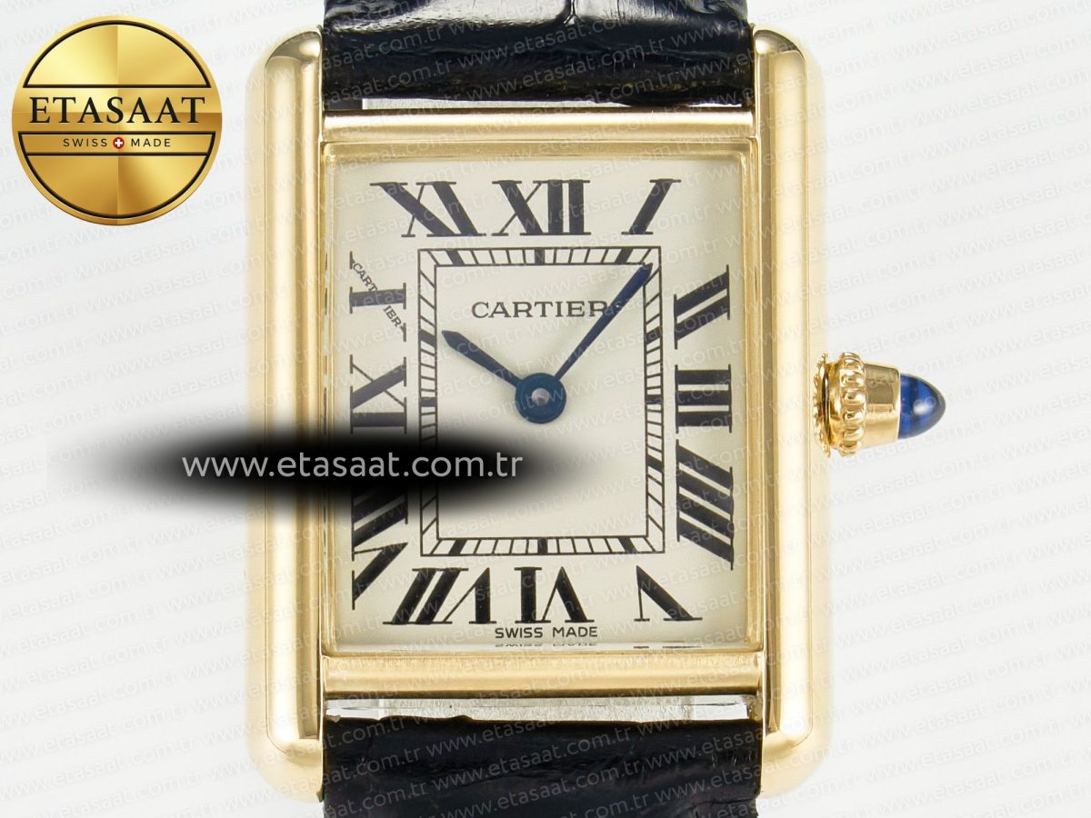 Cartier Tank Must Small YG 29mm DRF 1:1 Best Edition YG Dial on Black Leather Strap Swiss Quartz - Görsel 4