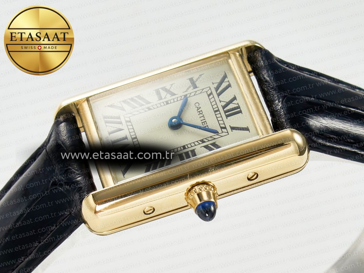 Cartier Tank Must Small YG 29mm DRF 1:1 Best Edition YG Dial on Black Leather Strap Swiss Quartz - Görsel 6