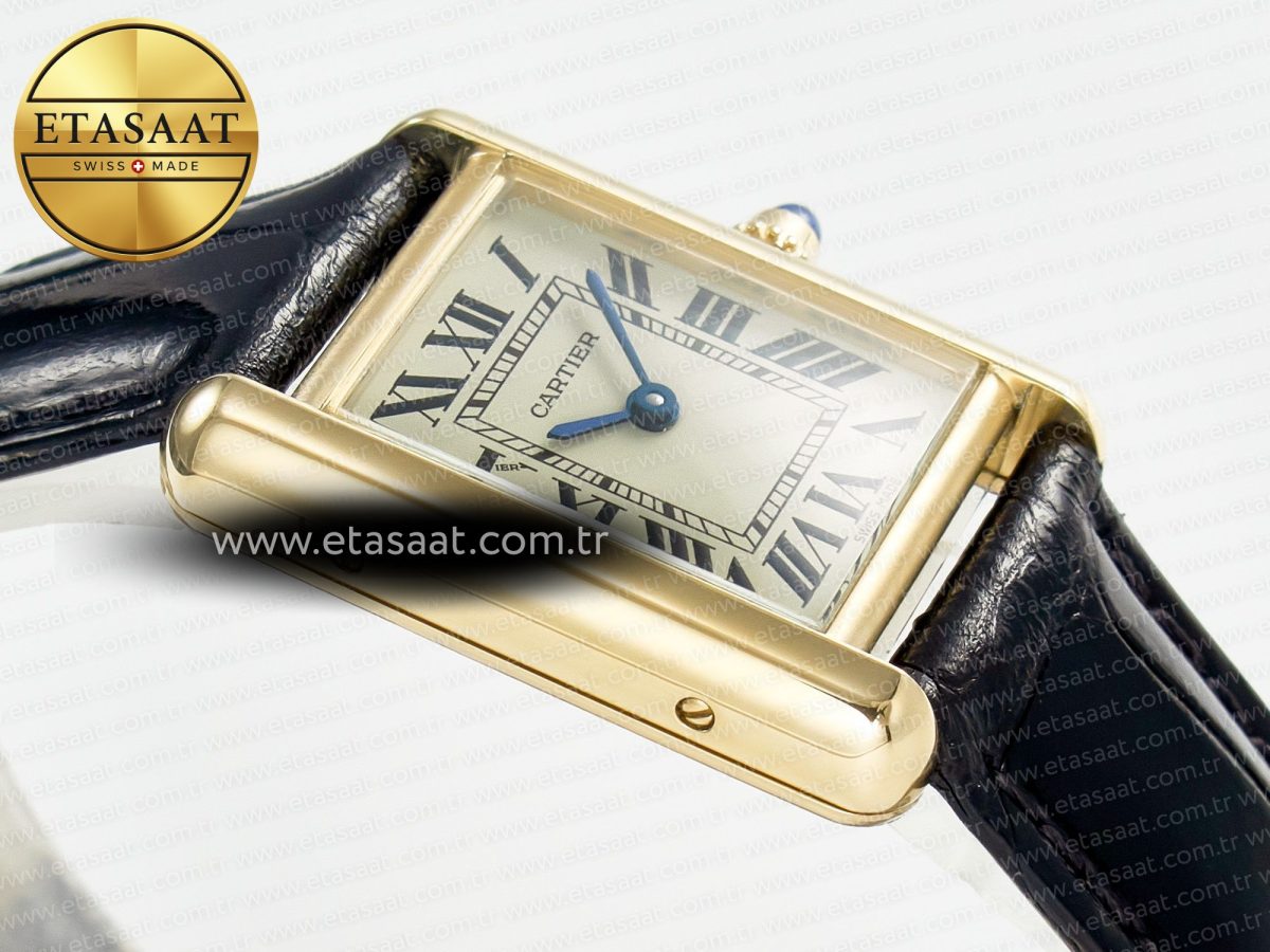 Cartier Tank Must Small YG 29mm DRF 1:1 Best Edition YG Dial on Black Leather Strap Swiss Quartz - Görsel 7
