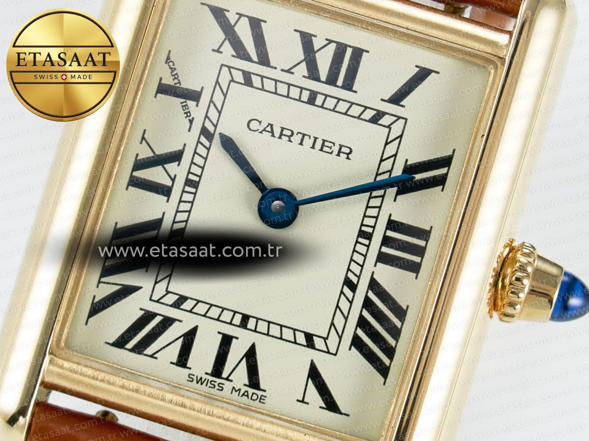 Cartier Tank Must Small YG 29mm DRF 1:1 Best Edition YG Dial on Brown Leather Strap Swiss Quartz - Görsel 10