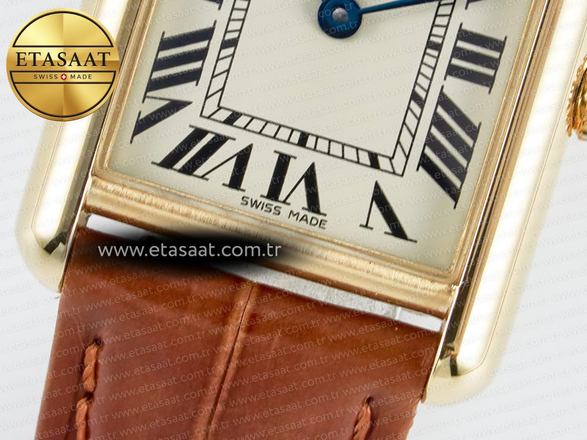 Cartier Tank Must Small YG 29mm DRF 1:1 Best Edition YG Dial on Brown Leather Strap Swiss Quartz - Görsel 11