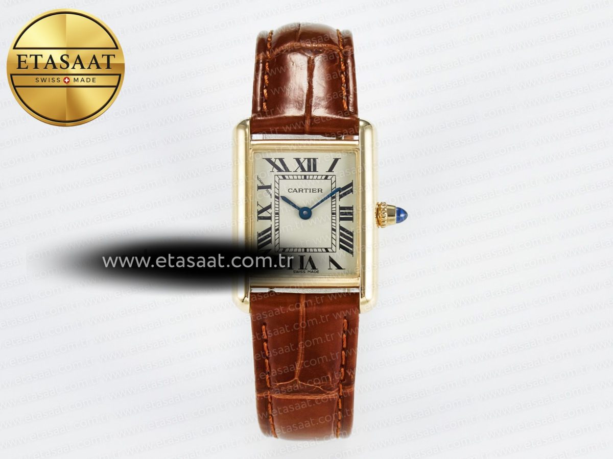 Cartier Tank Must Small YG 29mm DRF 1:1 Best Edition YG Dial on Brown Leather Strap Swiss Quartz - Görsel 3