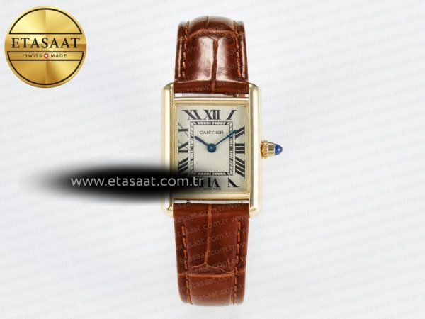Cartier Tank Must Küçük YG 29mm Drf Altın Kadran Quartz 11 Eta Saat - 1:1 Süper Klon Replika Saat