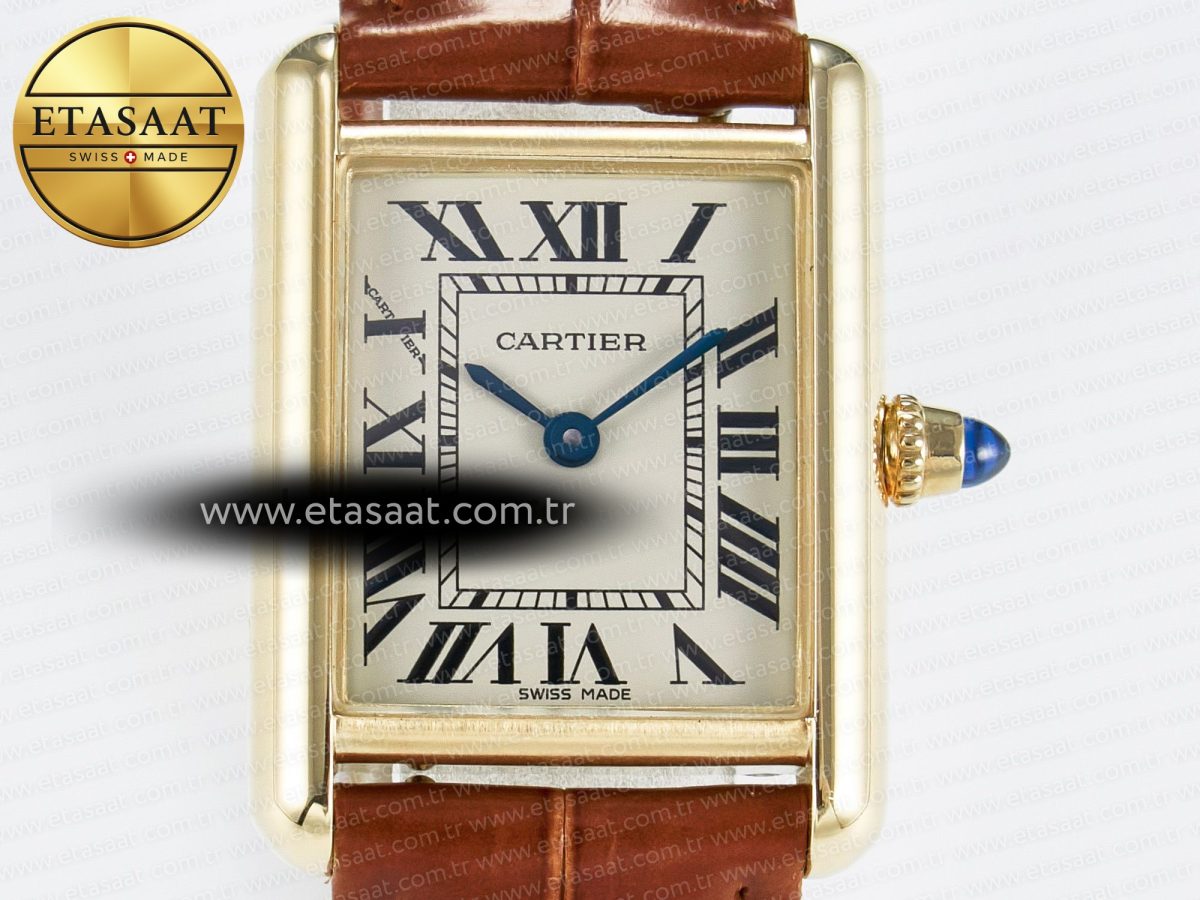 Cartier Tank Must Small YG 29mm DRF 1:1 Best Edition YG Dial on Brown Leather Strap Swiss Quartz - Görsel 4
