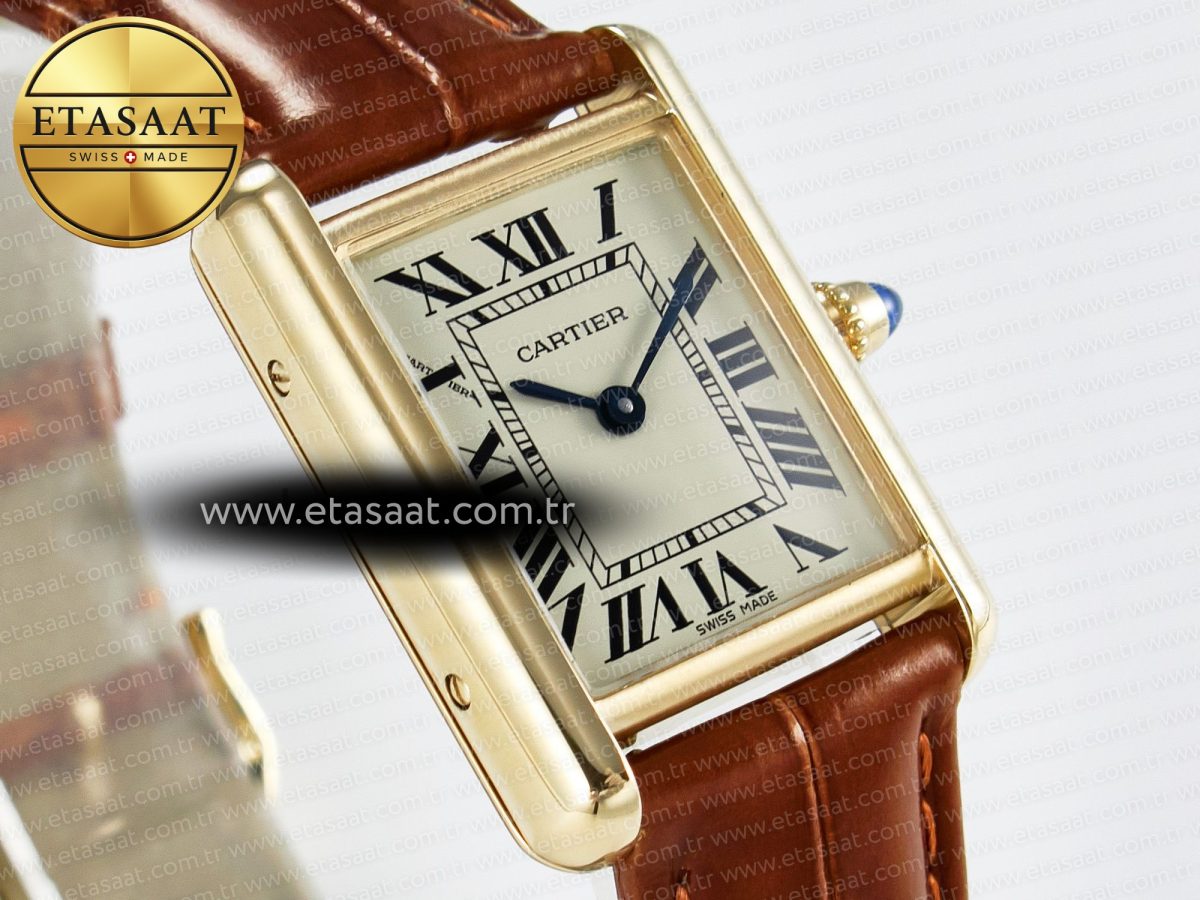 Cartier Tank Must Small YG 29mm DRF 1:1 Best Edition YG Dial on Brown Leather Strap Swiss Quartz - Görsel 5