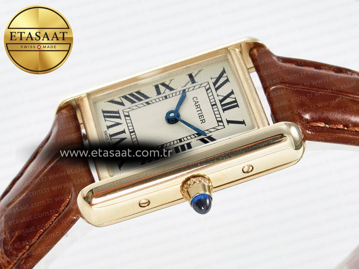 Cartier Tank Must Small YG 29mm DRF 1:1 Best Edition YG Dial on Brown Leather Strap Swiss Quartz - Görsel 6