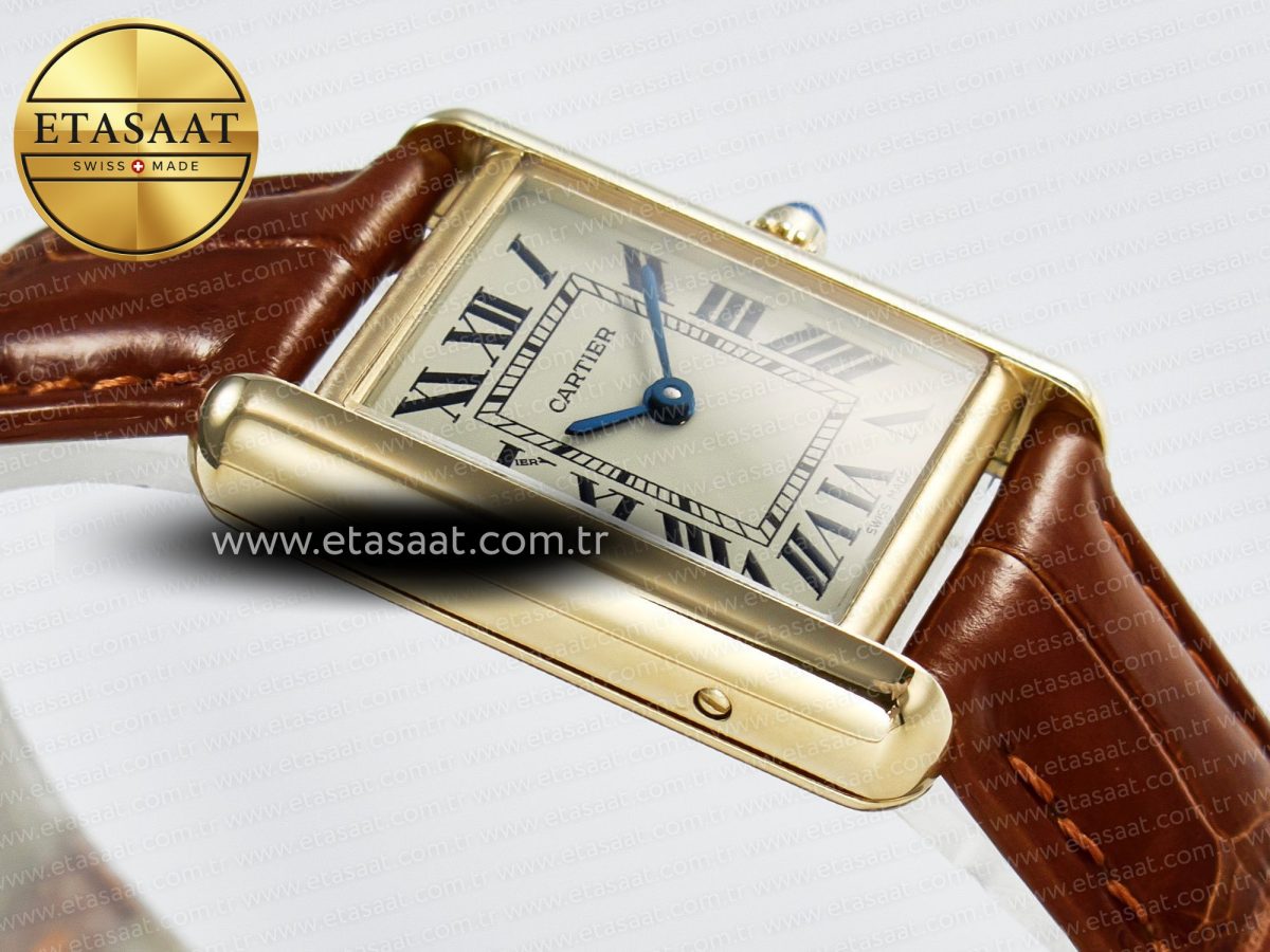 Cartier Tank Must Small YG 29mm DRF 1:1 Best Edition YG Dial on Brown Leather Strap Swiss Quartz - Görsel 7