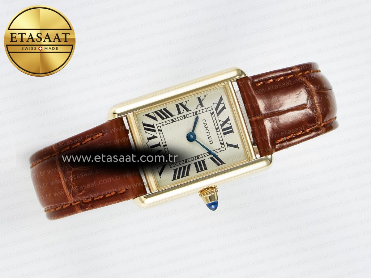 Cartier Tank Must Small YG 29mm DRF 1:1 Best Edition YG Dial on Brown Leather Strap Swiss Quartz - Görsel 8