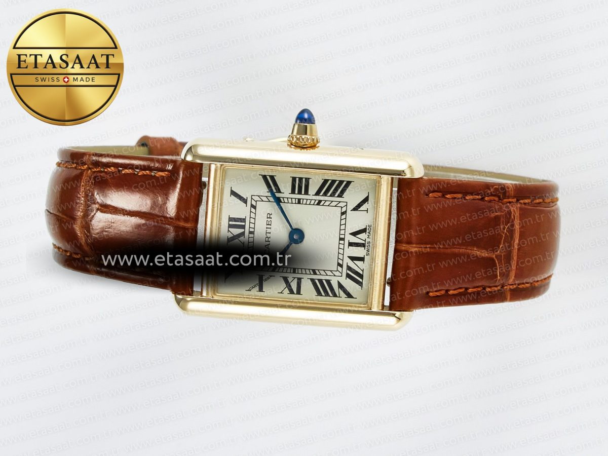 Cartier Tank Must Small YG 29mm DRF 1:1 Best Edition YG Dial on Brown Leather Strap Swiss Quartz - Görsel 9