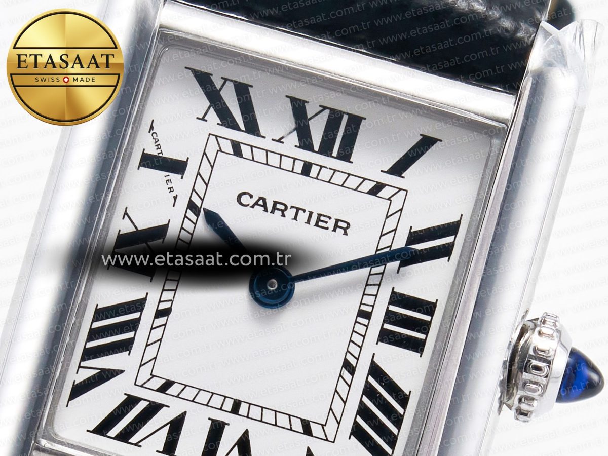 Cartier Tank Solo Ladies 28mm SS AF 1:1 Best Edition White Dial on Black Leather Strap Ronda Quartz - Görsel 10
