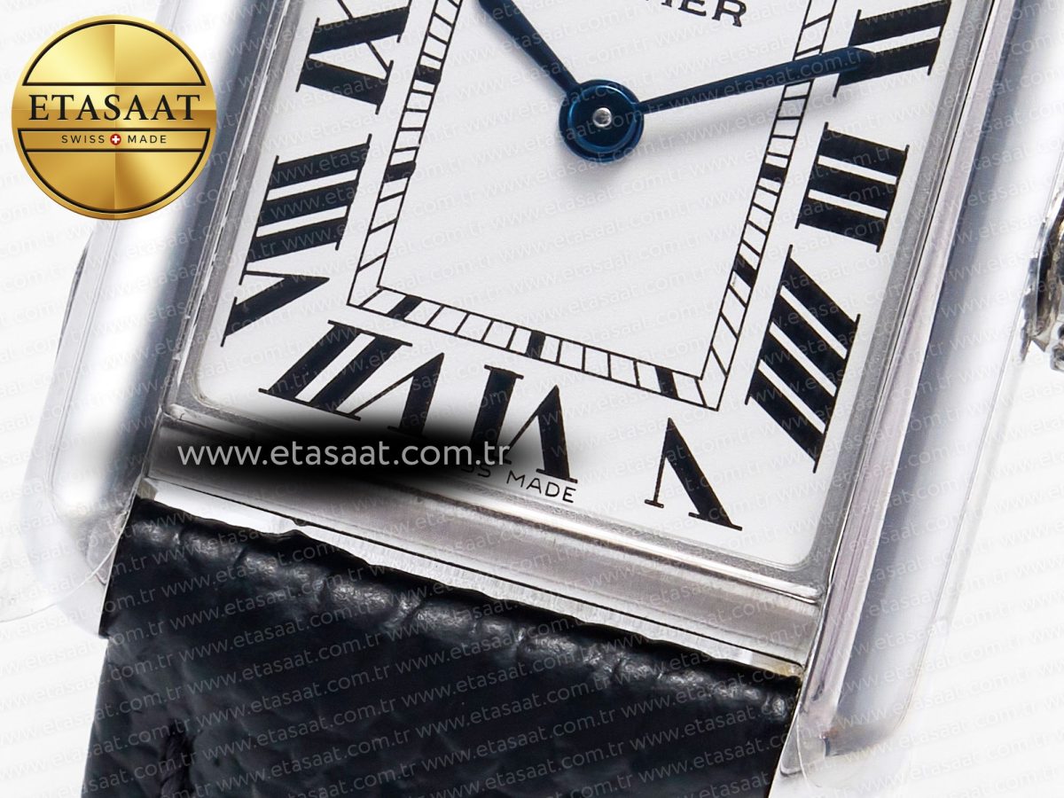 Cartier Tank Solo Ladies 28mm SS AF 1:1 Best Edition White Dial on Black Leather Strap Ronda Quartz - Görsel 11