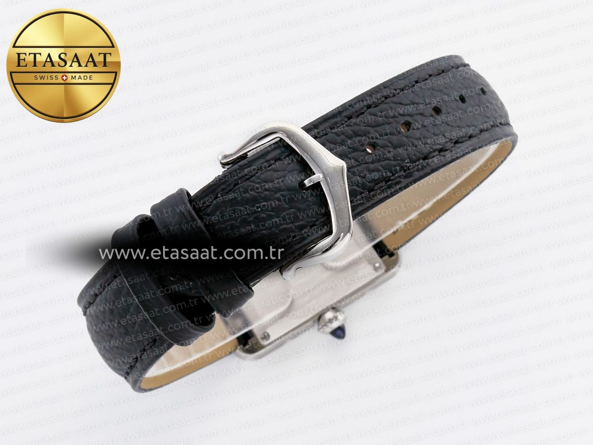 Cartier Tank Solo Ladies 28mm SS AF 1:1 Best Edition White Dial on Black Leather Strap Ronda Quartz - Görsel 14