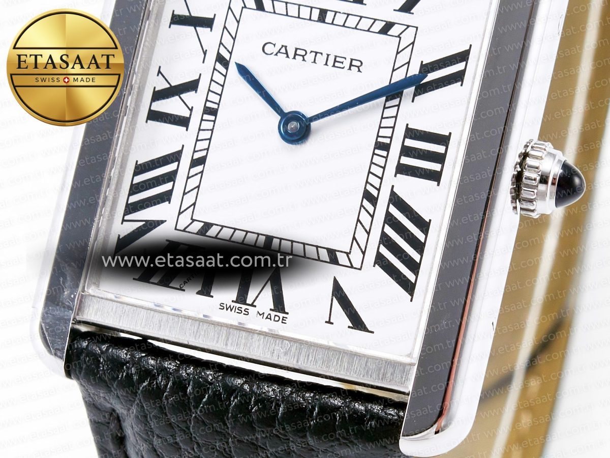 Cartier Tank Solo Ladies 33.7mm SS AF 1:1 Best Edition White Dial on Black Leather Strap Ronda Quartz - Görsel 11
