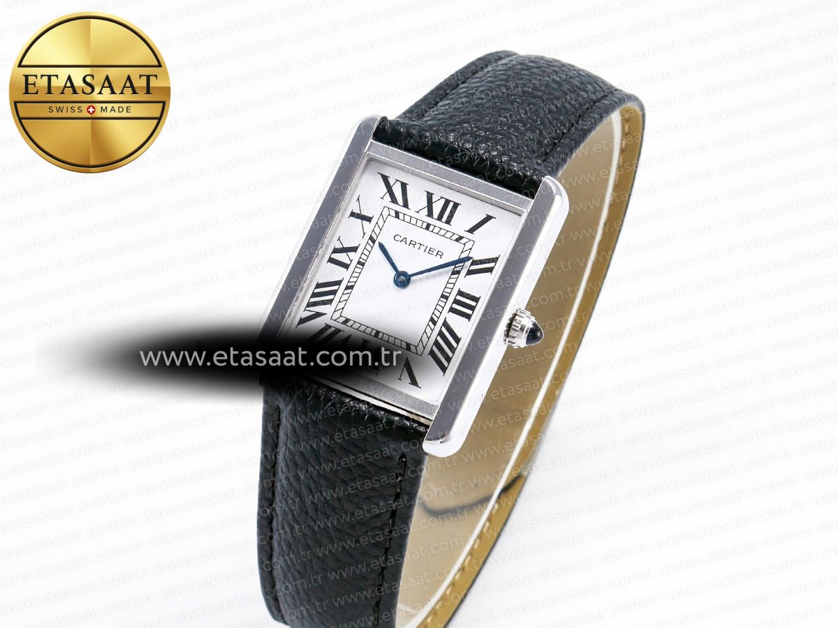 Cartier Tank Solo Ladies 33.7mm SS AF 1:1 Best Edition White Dial on Black Leather Strap Ronda Quartz - Görsel 2