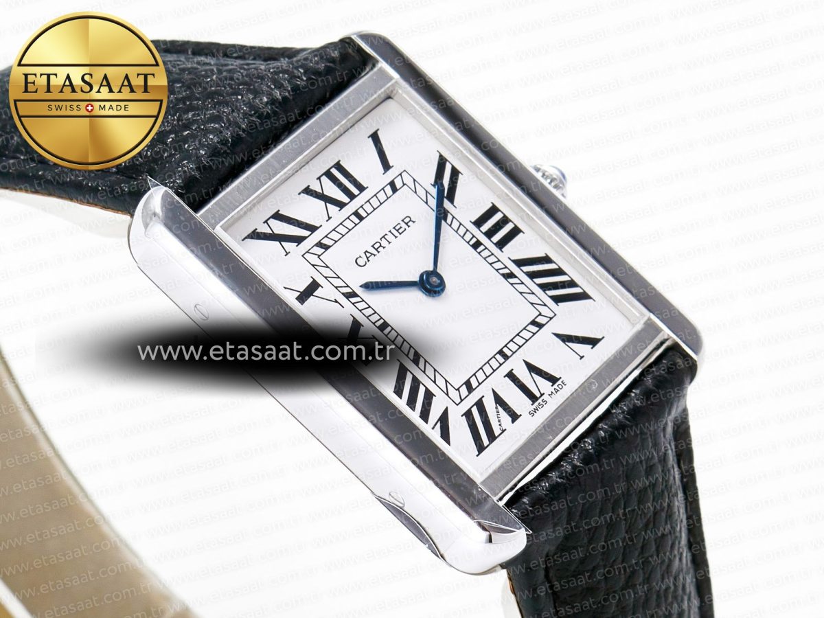 Cartier Tank Solo Ladies 33.7mm SS AF 1:1 Best Edition White Dial on Black Leather Strap Ronda Quartz - Görsel 7