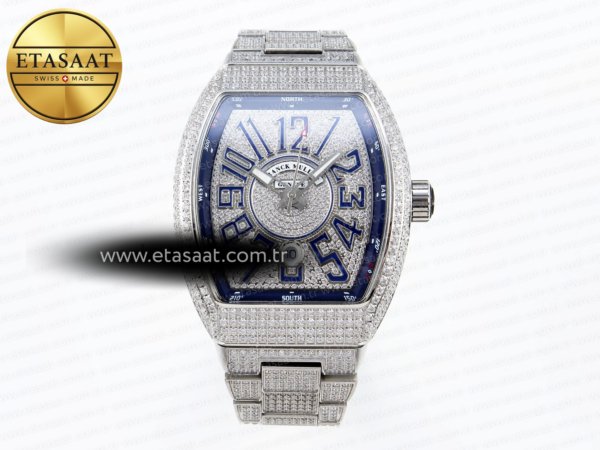 Franck Muller Pırlantalı Mavi Kadran A2824 Eta Saat - 1:1 Süper Klon Replika Saat