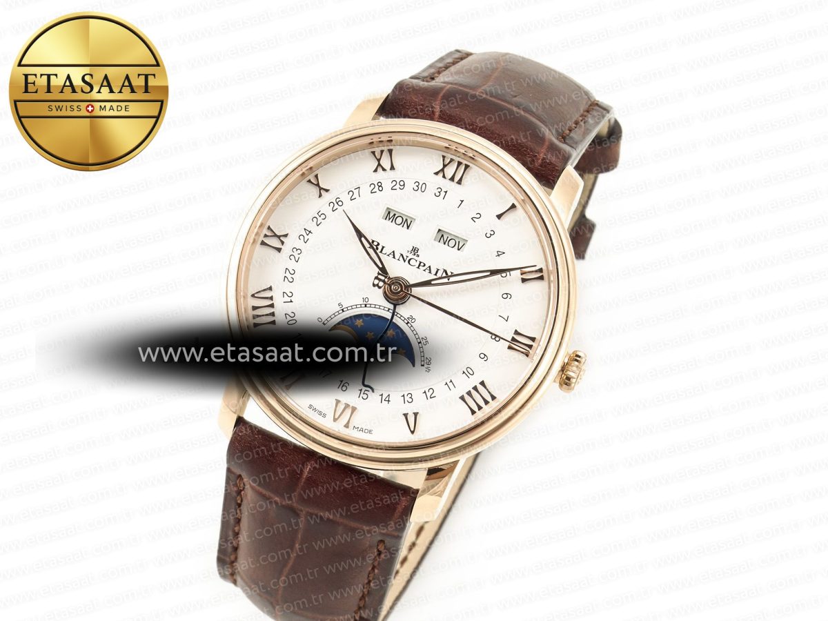 Blancpain Villeret 6654 SS Complicated Function APSF 1:1 Best Edition White Dial on Leather Strap A6654 - Görsel 2