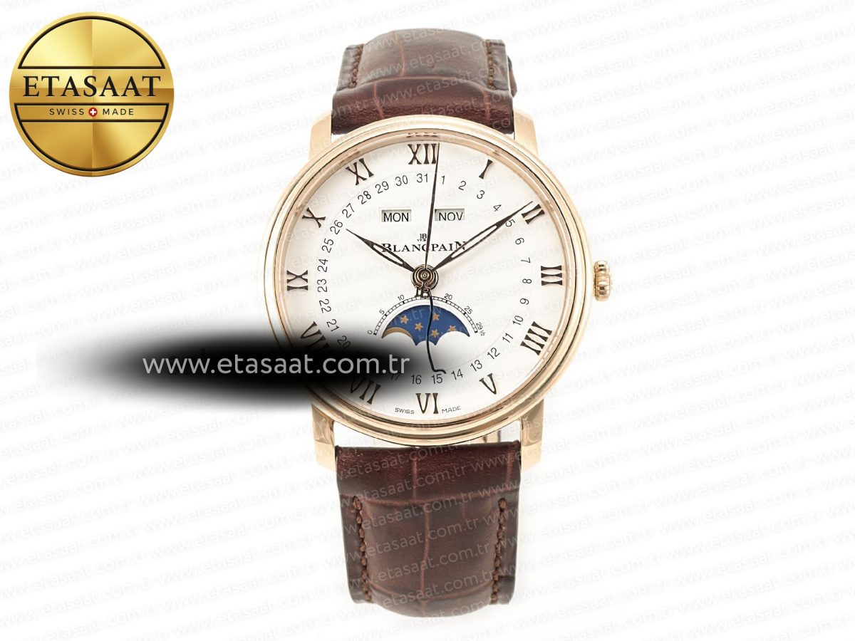 Blancpain Villeret 6654 SS Complicated Function APSF 1:1 Best Edition White Dial on Leather Strap A6654 - Görsel 3