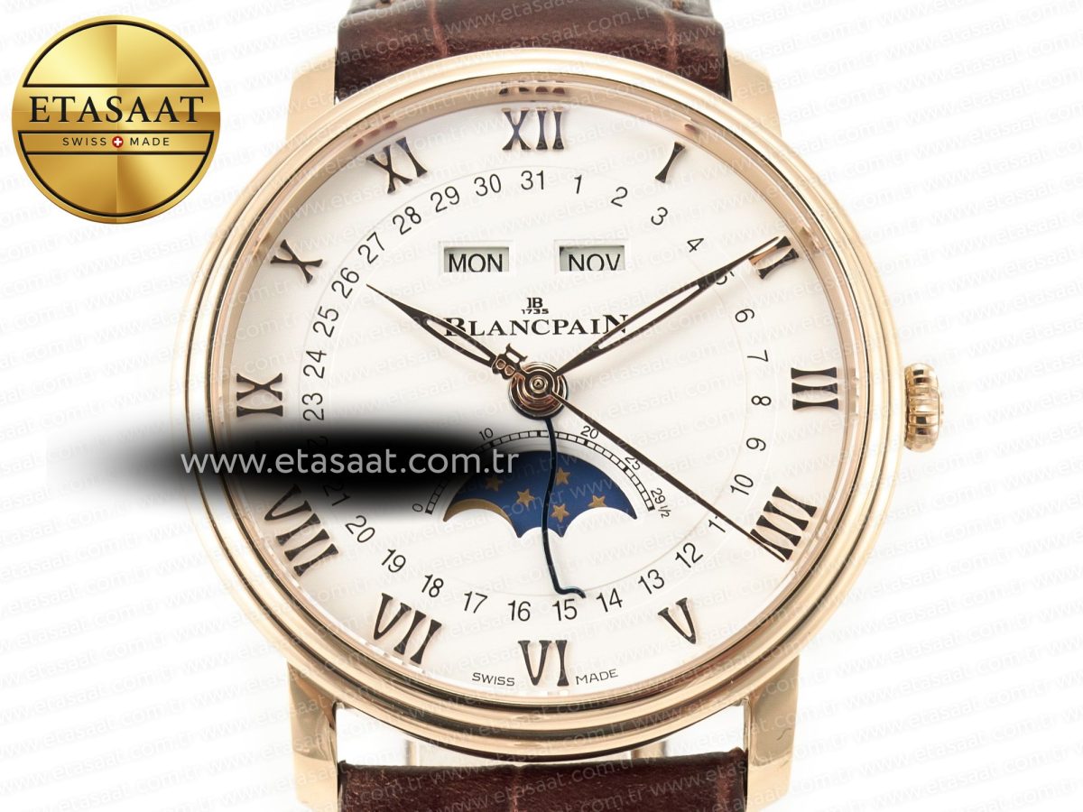 Blancpain Villeret 6654 SS Complicated Function APSF 1:1 Best Edition White Dial on Leather Strap A6654 - Görsel 4