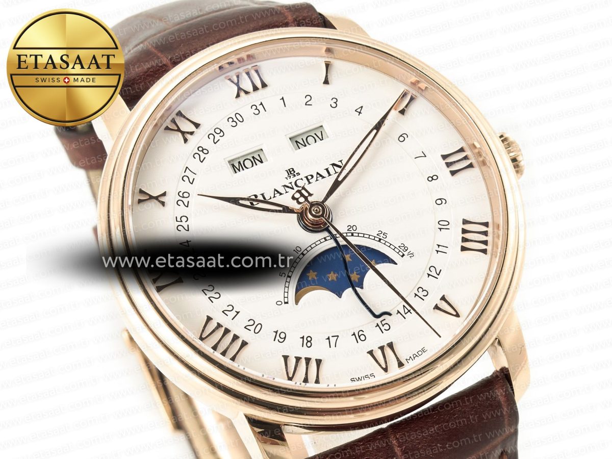 Blancpain Villeret 6654 SS Complicated Function APSF 1:1 Best Edition White Dial on Leather Strap A6654 - Görsel 5