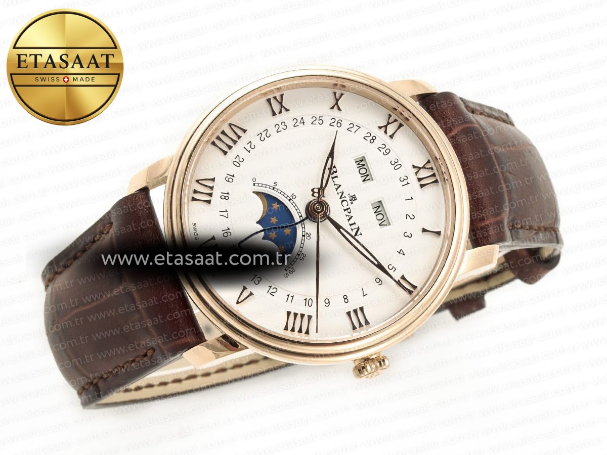 Blancpain Villeret 6654 SS Complicated Function APSF 1:1 Best Edition White Dial on Leather Strap A6654 - Görsel 8